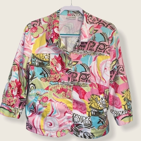 erin london Jackets & Blazers - Erin London jacket button down multicolor long sleeve pockets stretchy Sz large